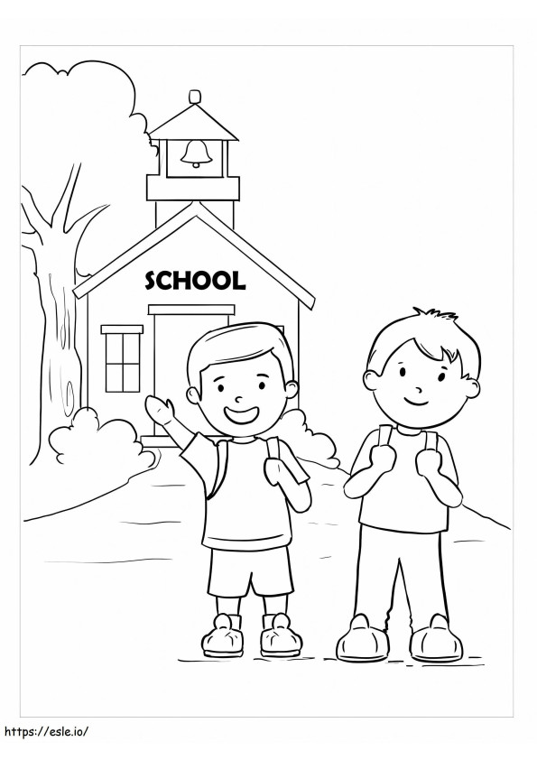 Twee jongens gaan naar school kleurplaat