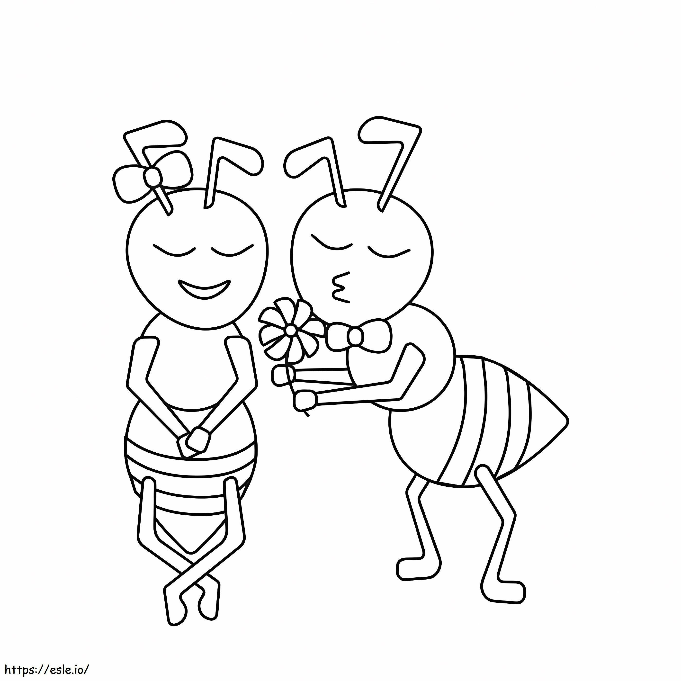 Coloriage Couple d'abeilles à imprimer dessin