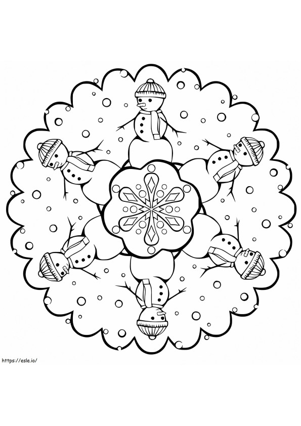Mandala di Natale con pupazzi di neve da colorare