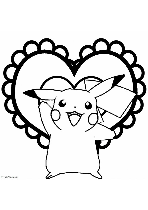 Pikachu met hart kleurplaat