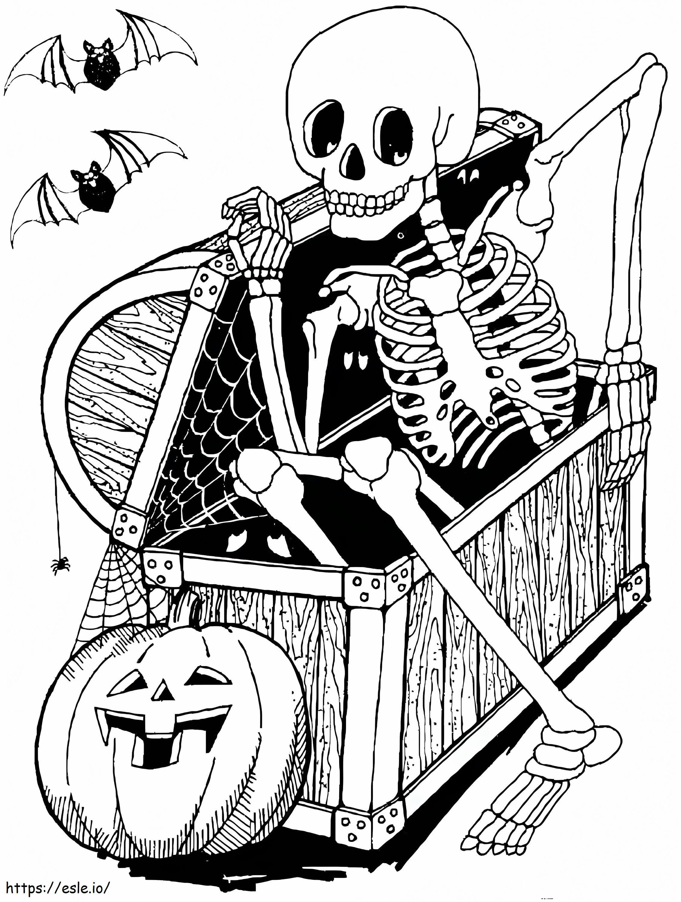 Coloriage Un squelette sort du cercueil à imprimer dessin
