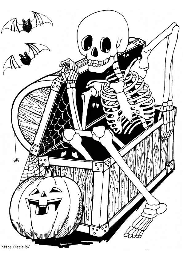 Esqueleto emerge do caixão para colorir