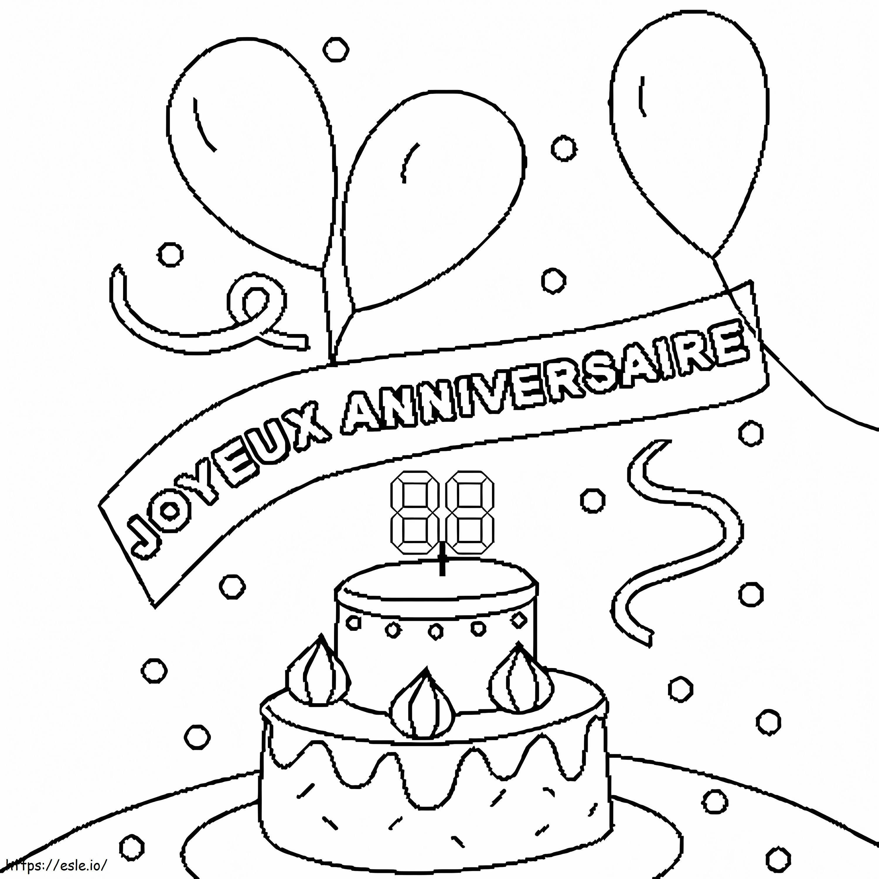 Coloriage Joyeux anniversaire avec un gâteau et des ballons à imprimer dessin