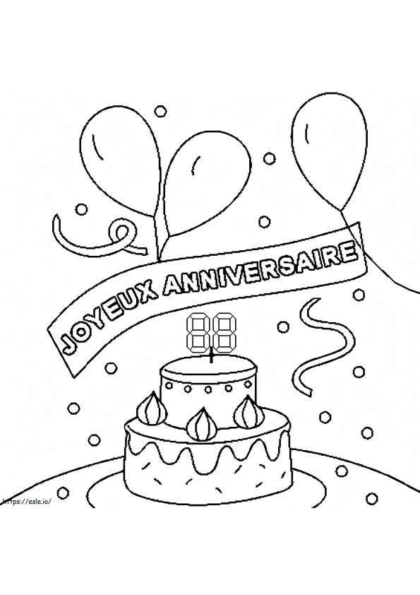 Coloriage Joyeux anniversaire avec un gâteau et des ballons à imprimer dessin