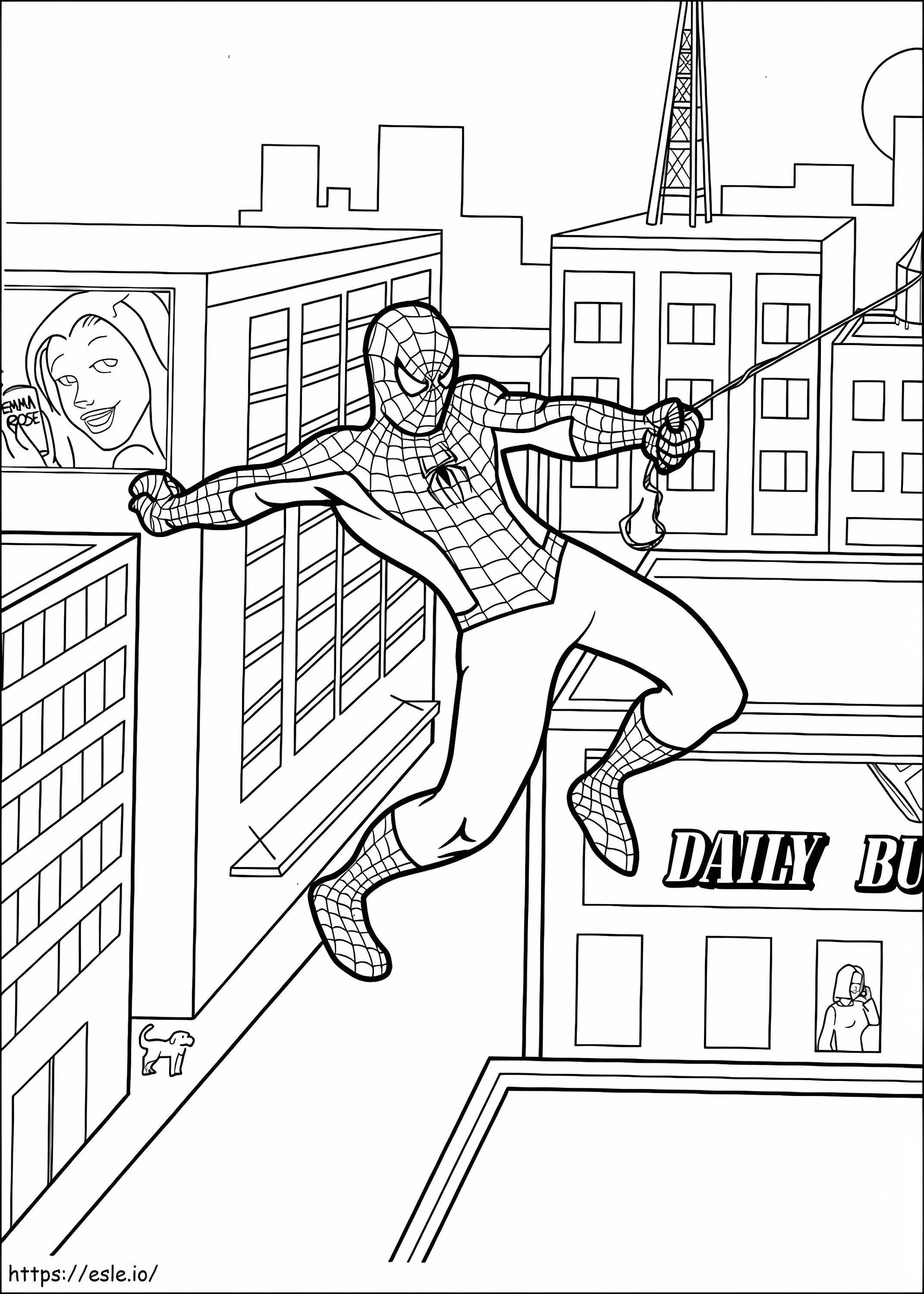Coole Spider-Man in de stad kleurplaat kleurplaat