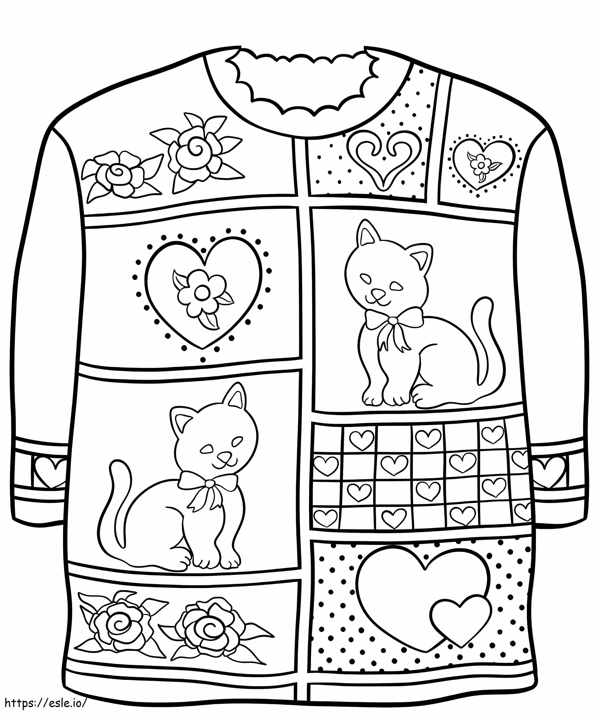 Jouluinen villapaita kissan kanssa värityskuva