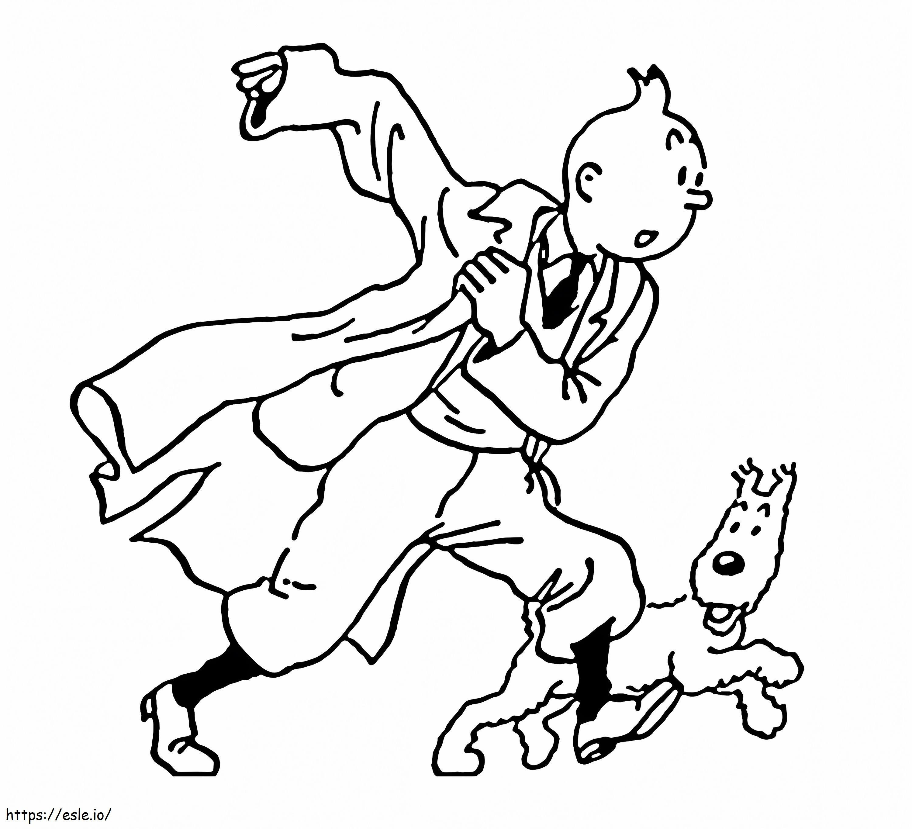 Tintin și zăpadă alergând de colorat