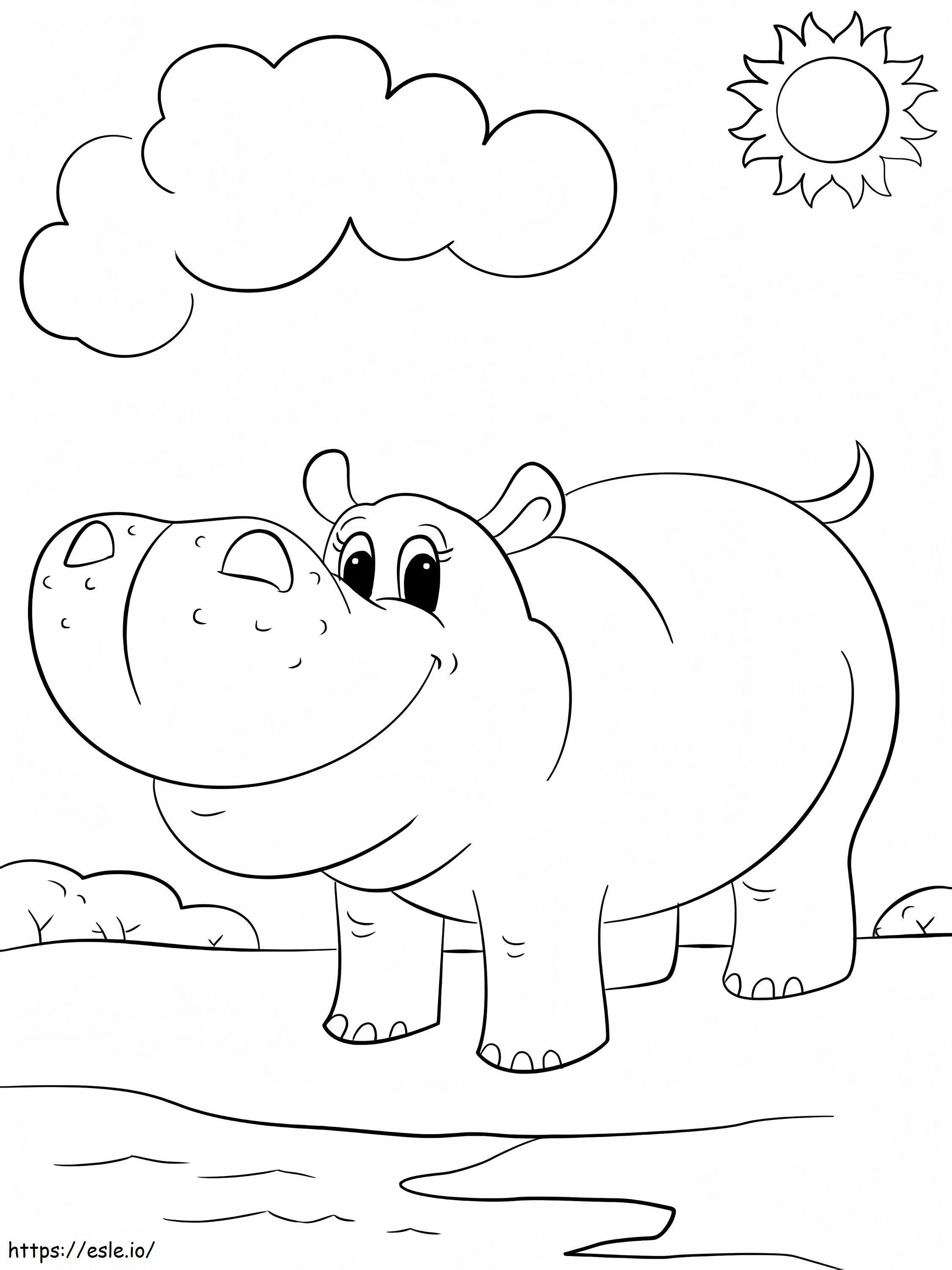 hipopótamo en la playa para colorear