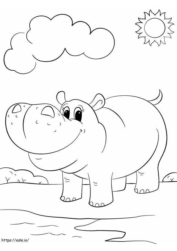 Coloriage Hippopotame sur la plage à imprimer dessin