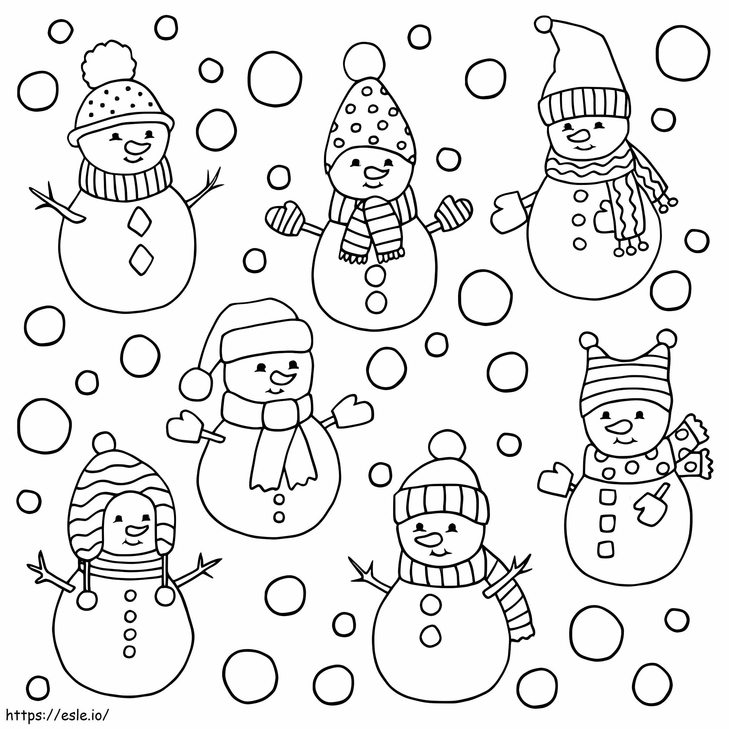 Şapte oameni de zăpadă de colorat