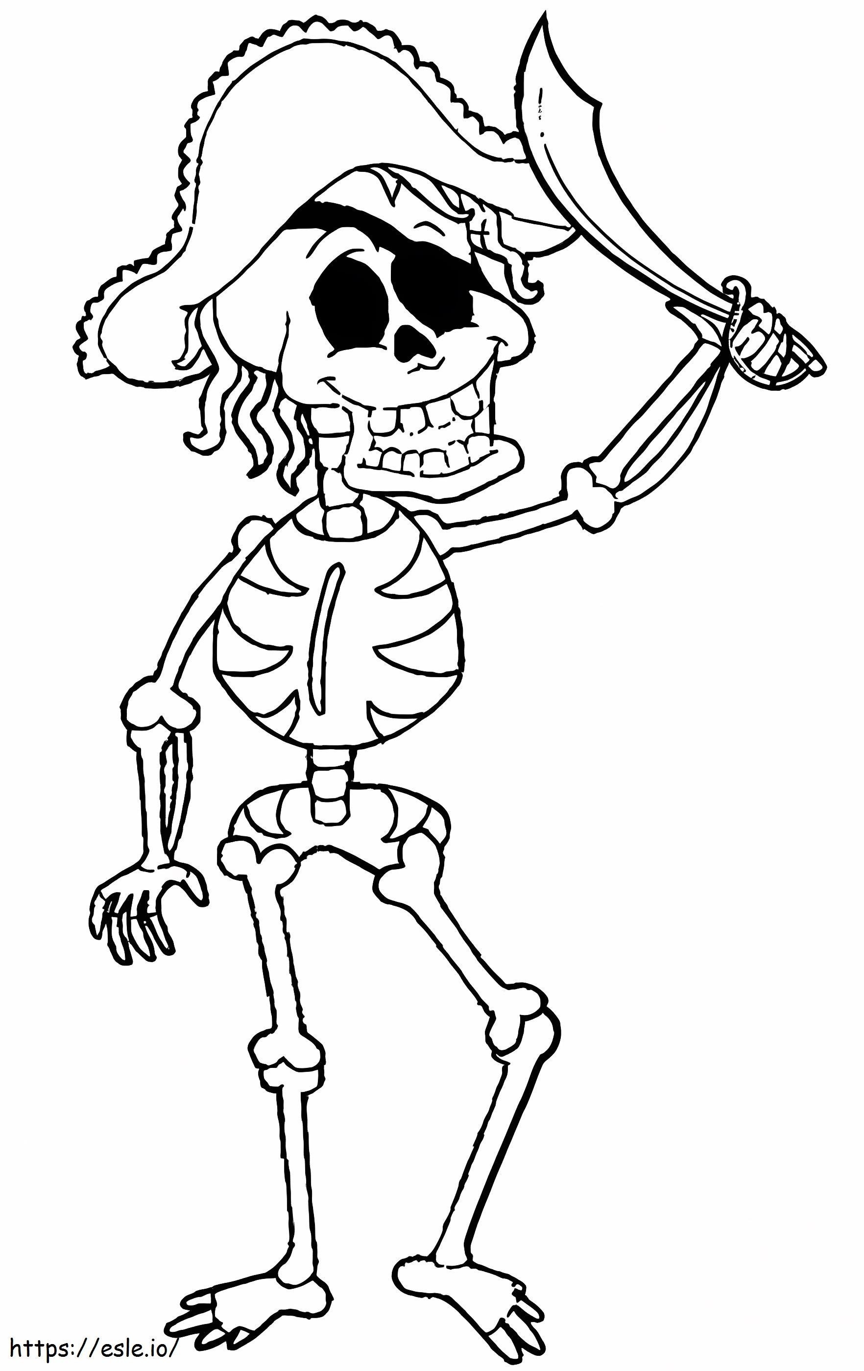 Esqueleto de pirata engraçado com espada para colorir