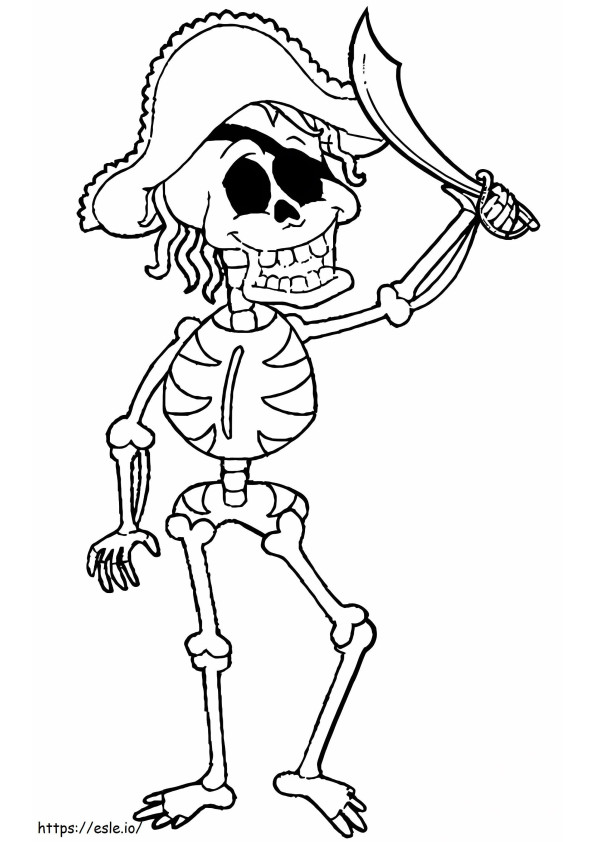 Esqueleto pirata divertido con espada para colorear