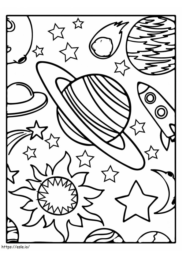 土星とロケット ぬりえ - 塗り絵