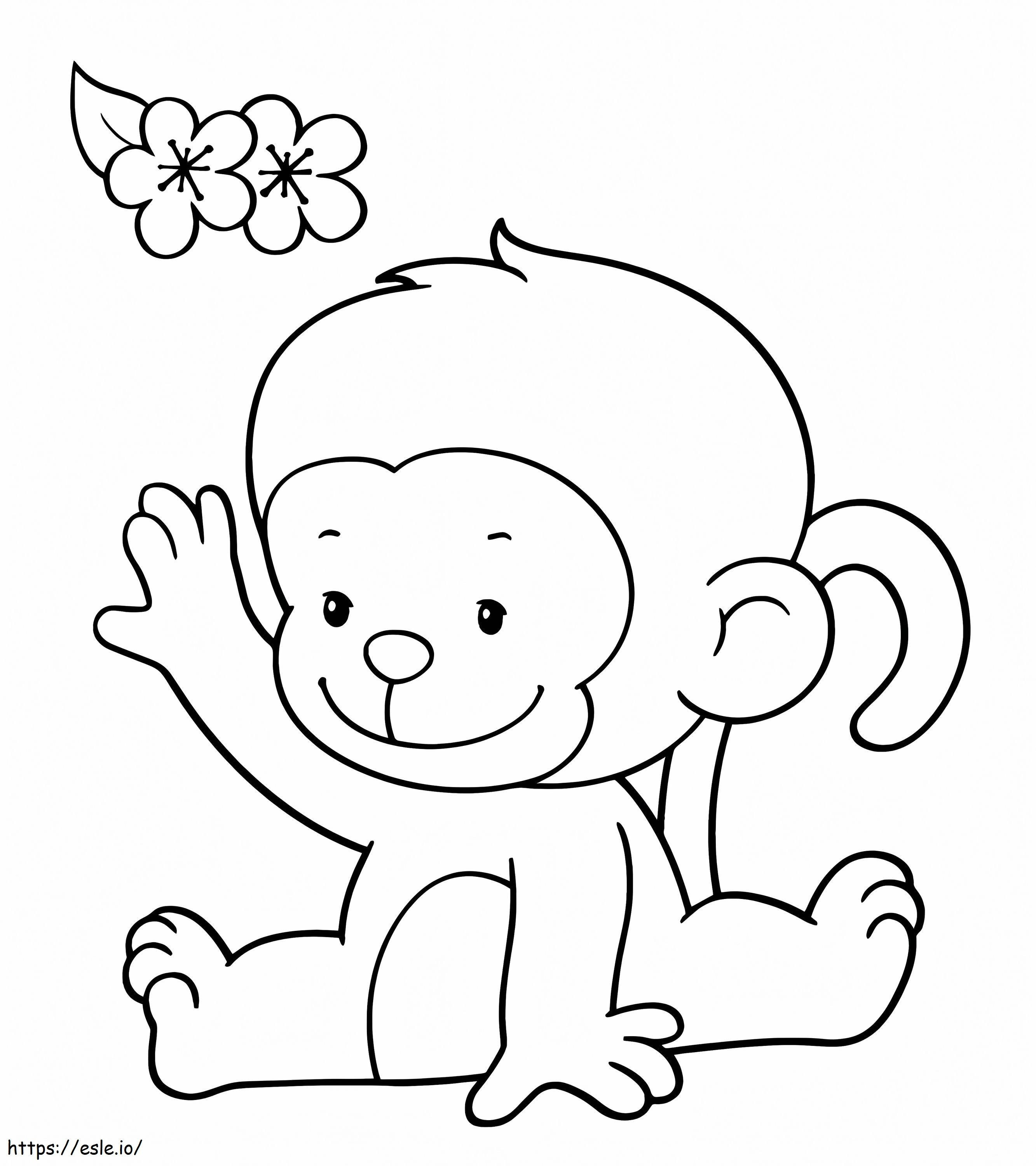 猿と花 ぬりえ - 塗り絵