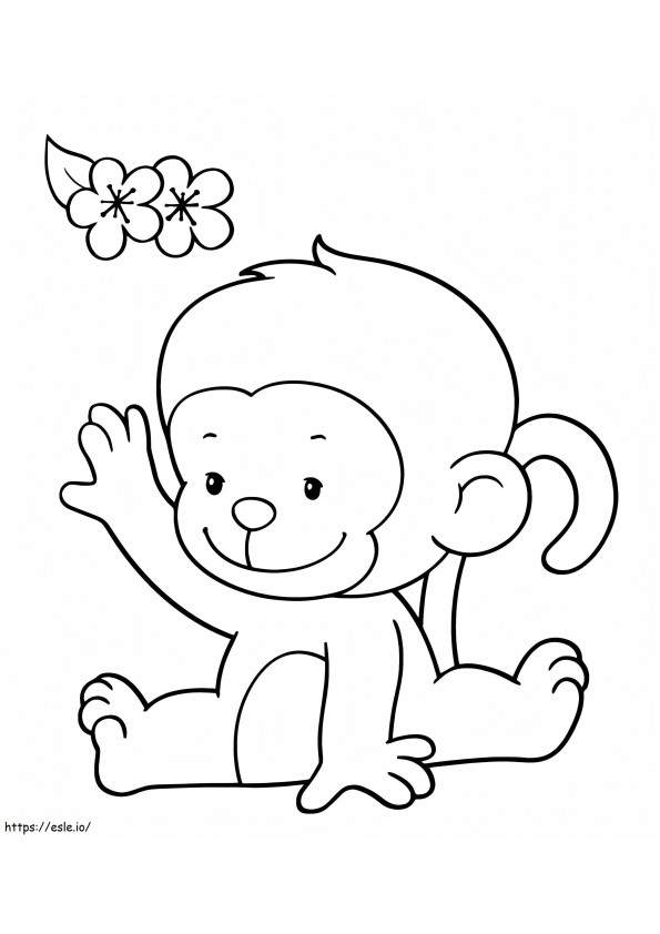 Apina ja kukka värityskuva