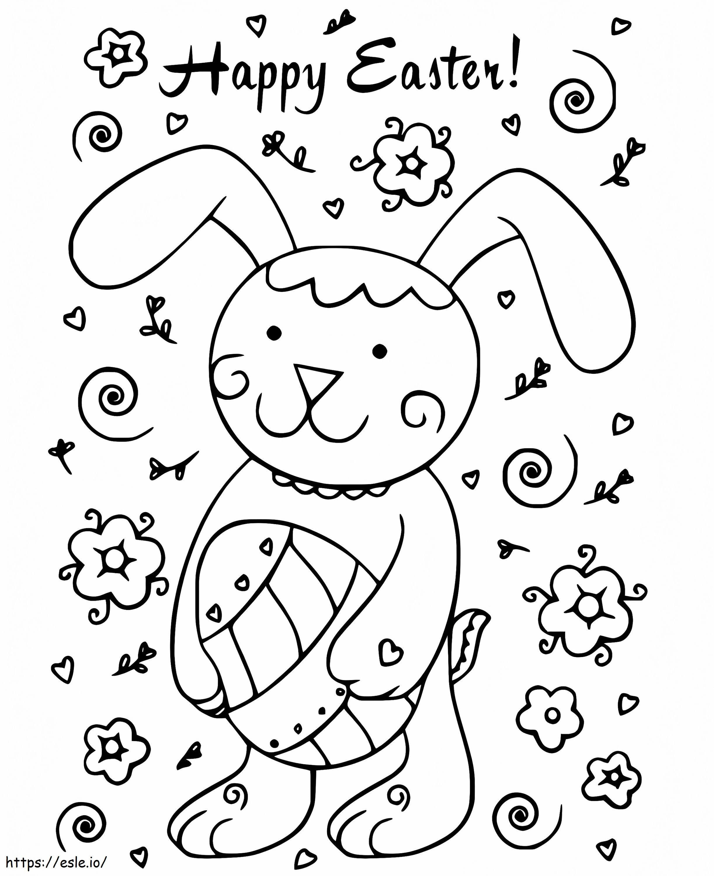 Cartão de coelhinho da Páscoa feliz para colorir