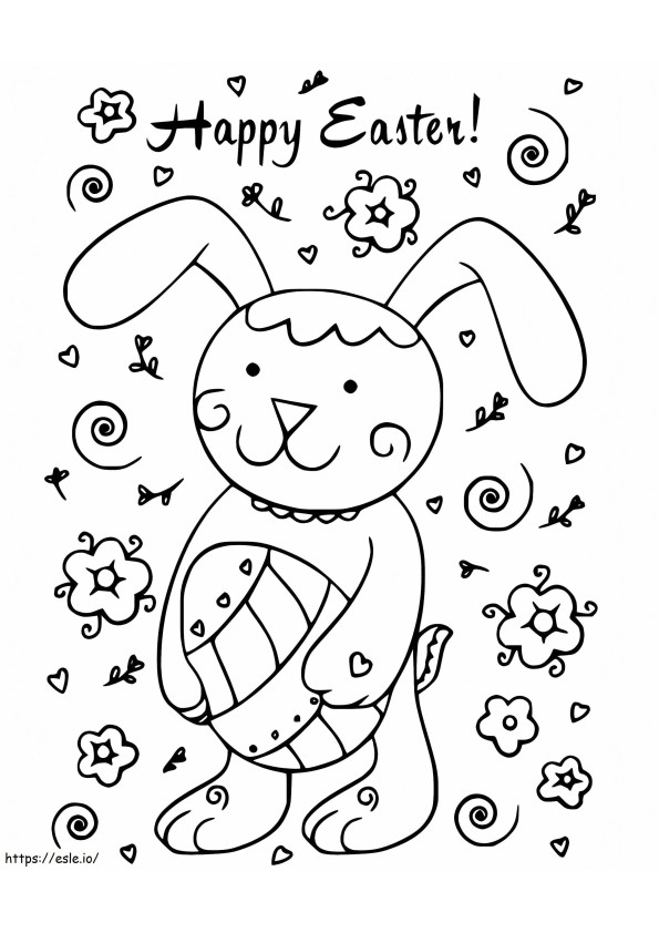 Coloriage Carte Lapin Joyeuses Pâques à imprimer dessin