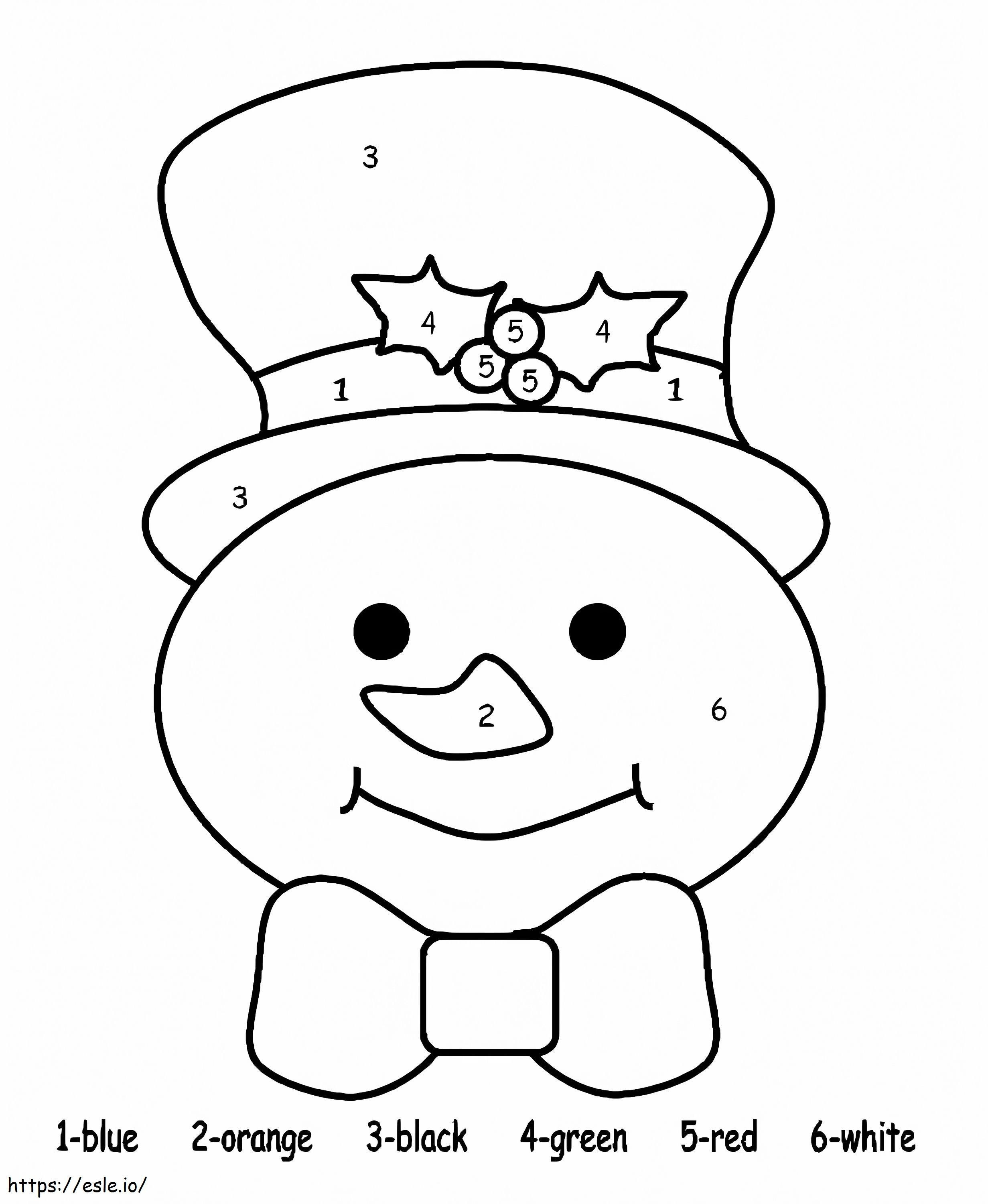 Cor fácil do boneco de neve por número para colorir
