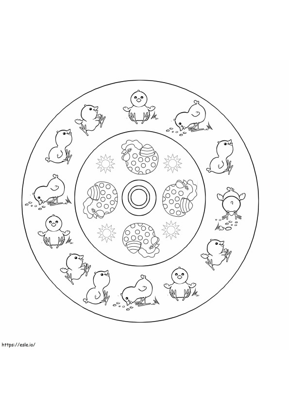 Pasen Mandala Met Kuikens kleurplaat