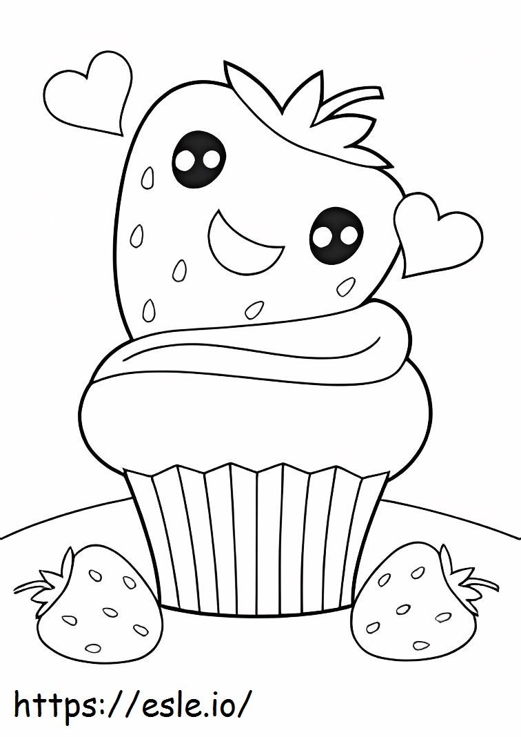 Dibujos animados de fresa en cupcake para colorear