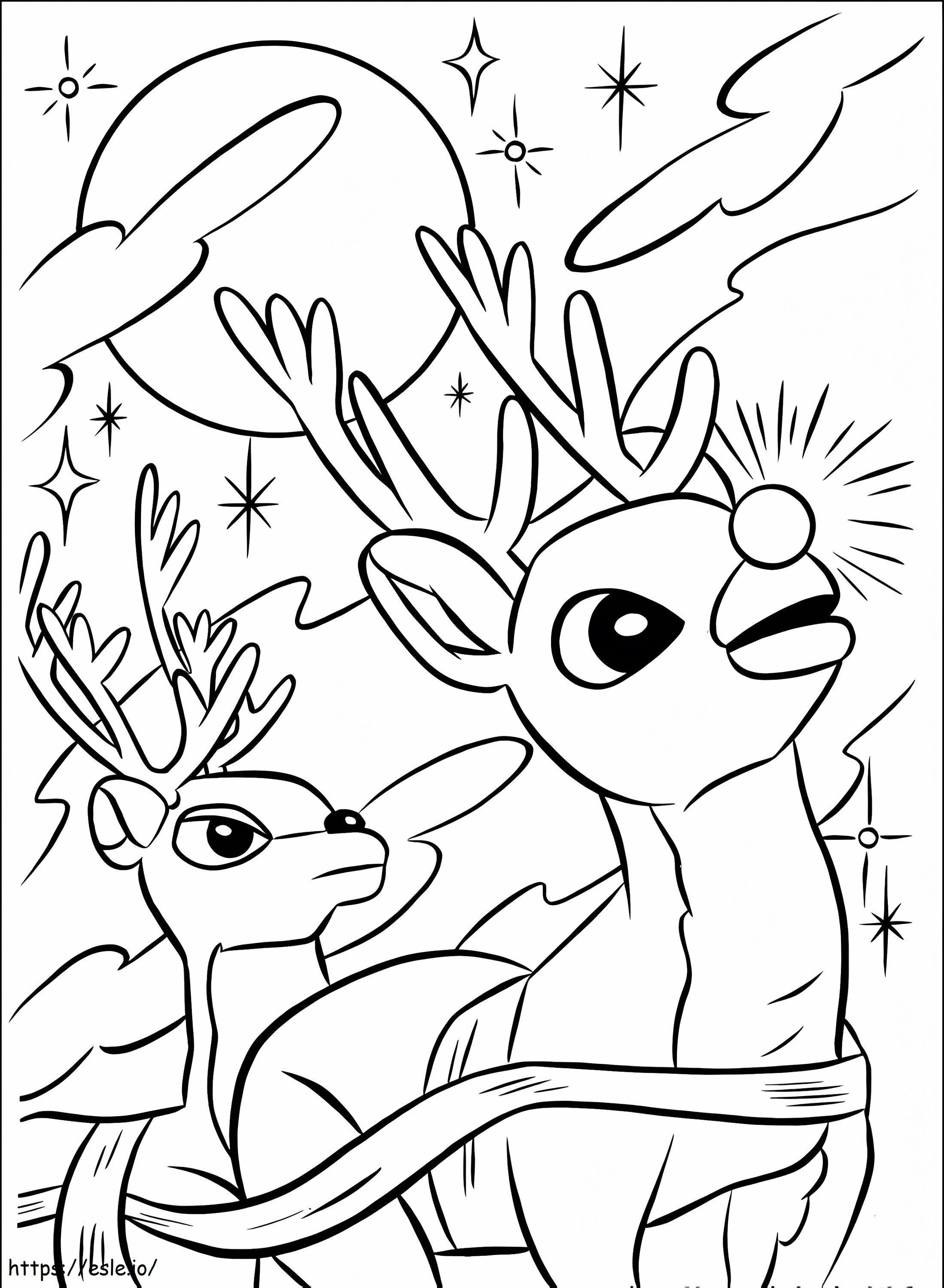 Rudolph y sus amigos miran al cielo para colorear