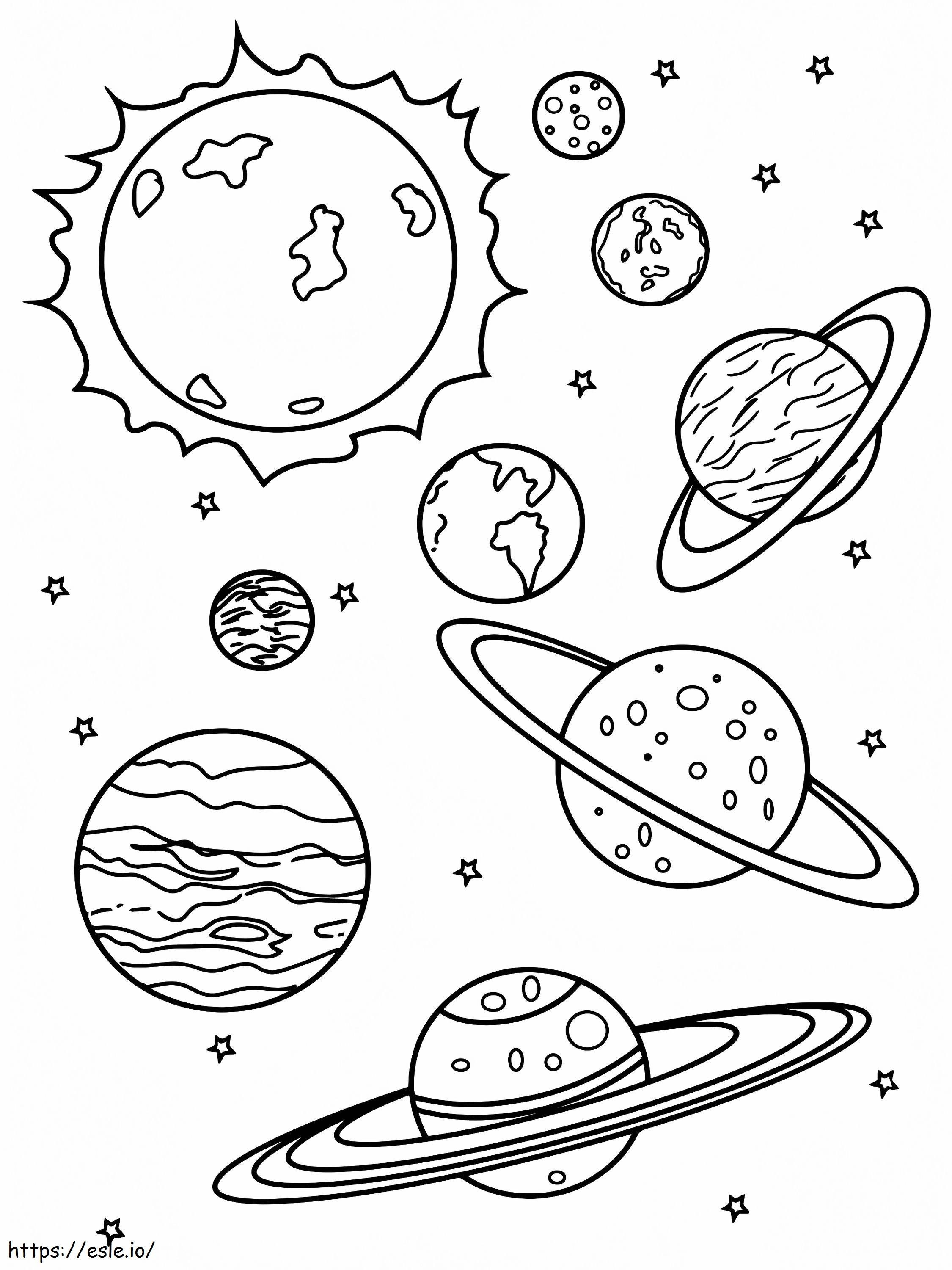 Coloriage Soleil et planètes à imprimer dessin