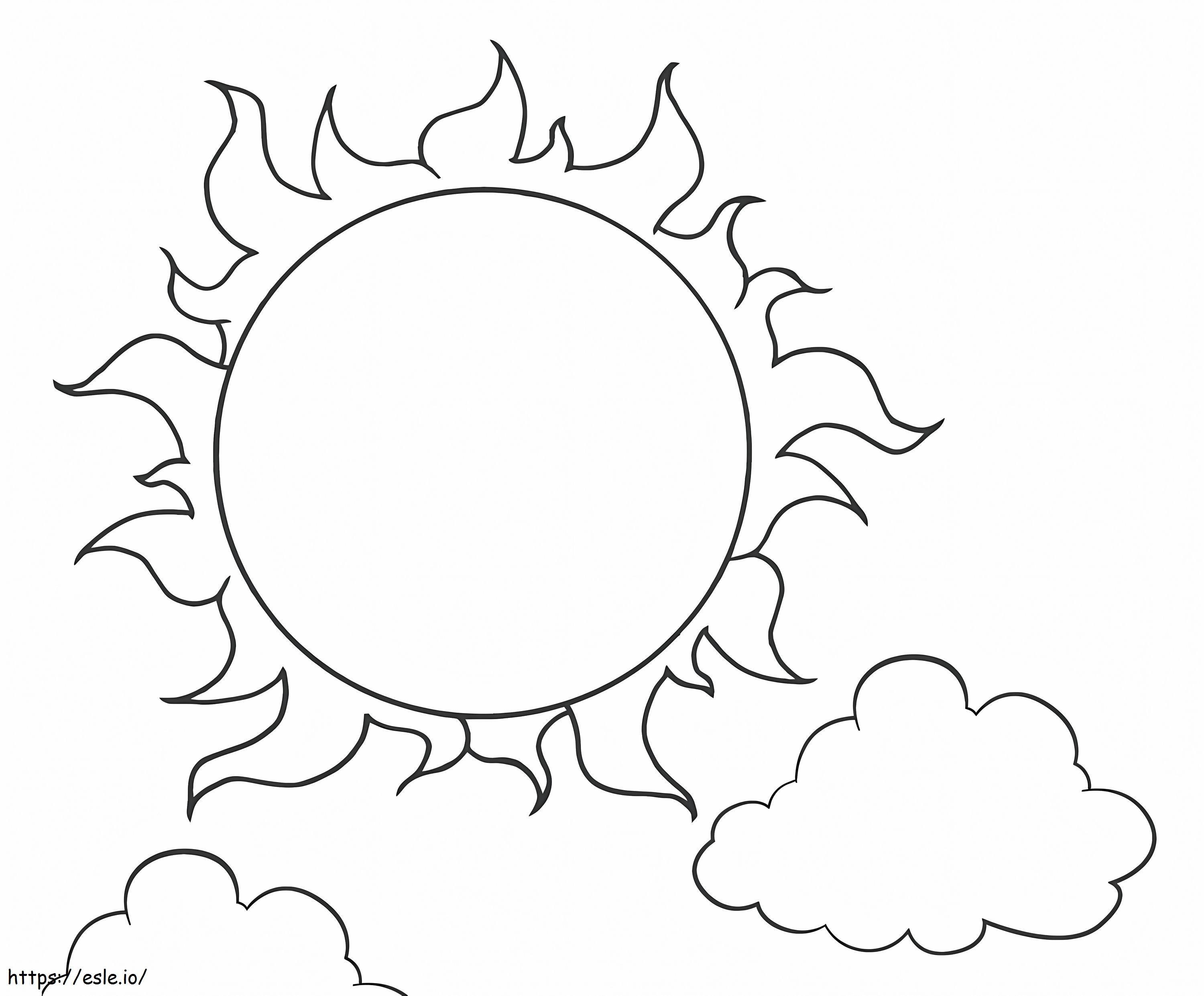雲のある基本的な太陽 ぬりえ - 塗り絵