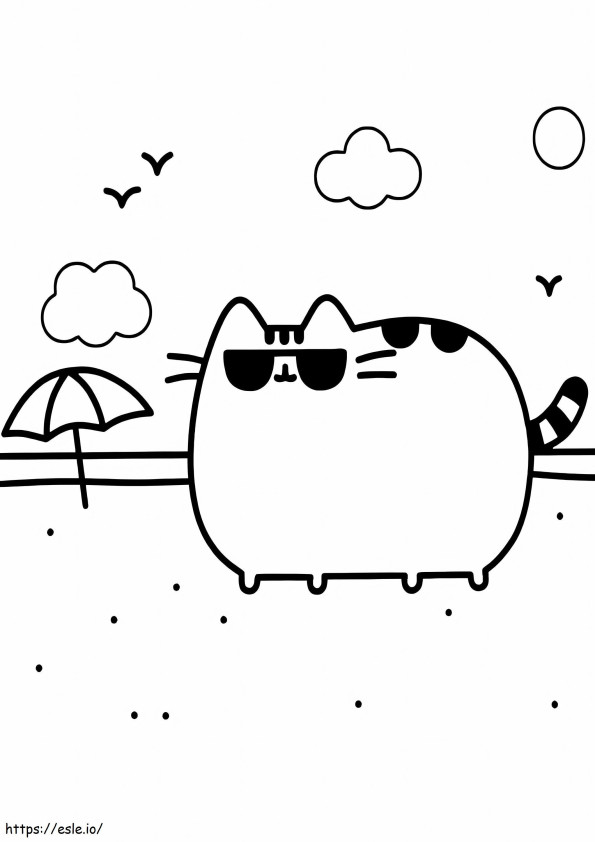 Cool Pusheen On The Beach coloring page