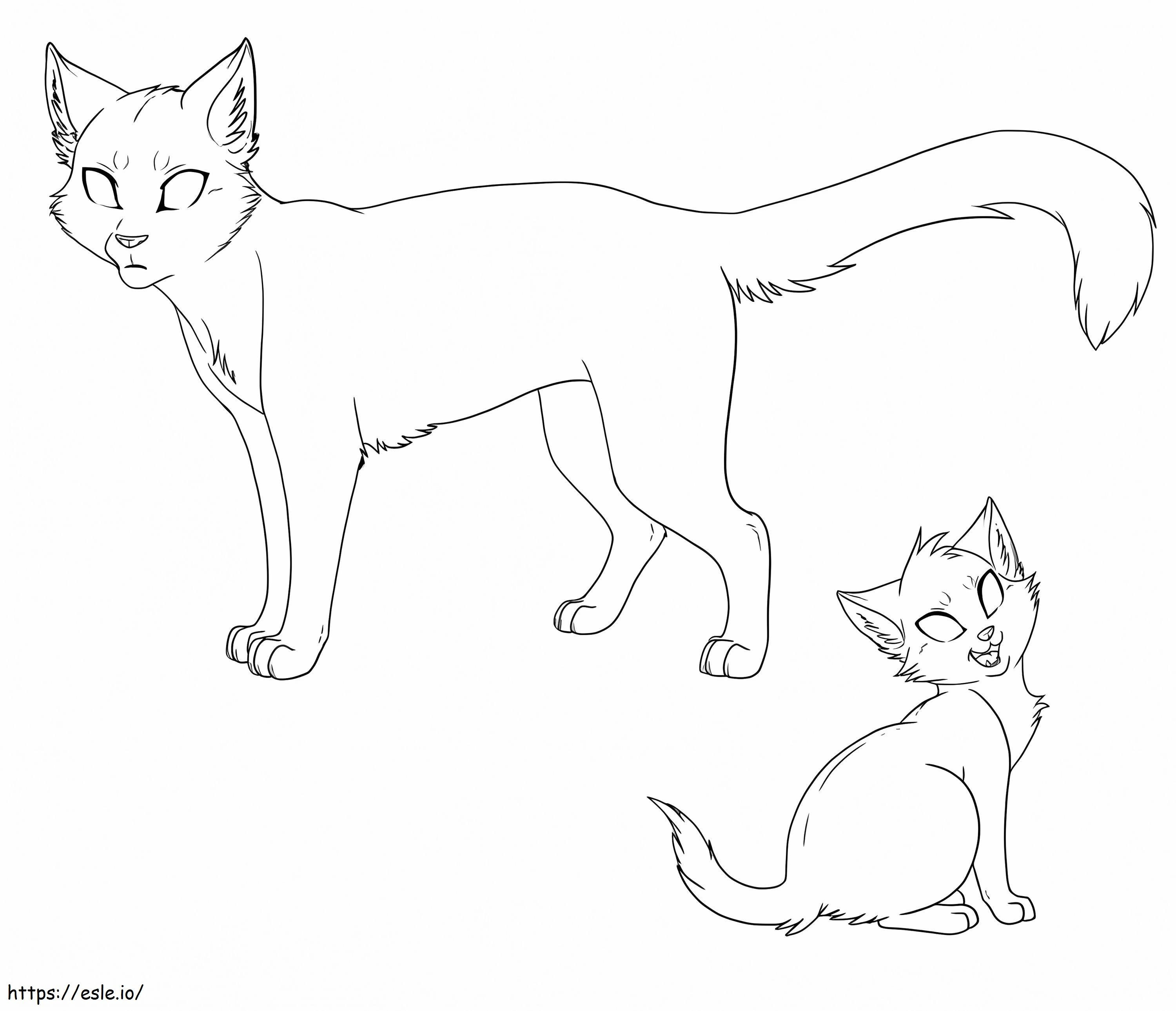 Coloriage Deux chats guerriers à imprimer dessin