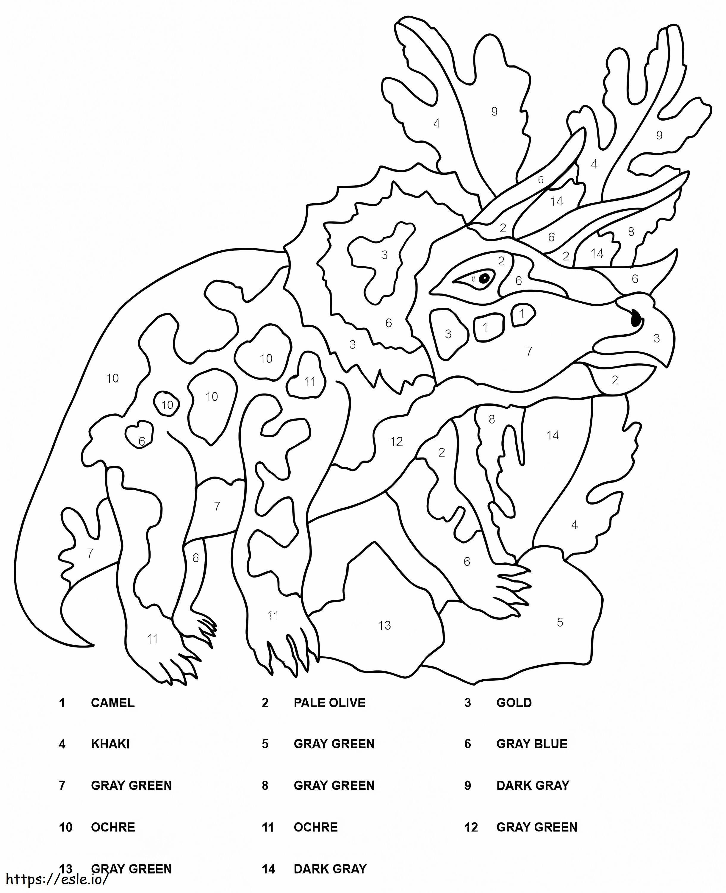 Coloriage Tricératops couleur par numéro à imprimer dessin