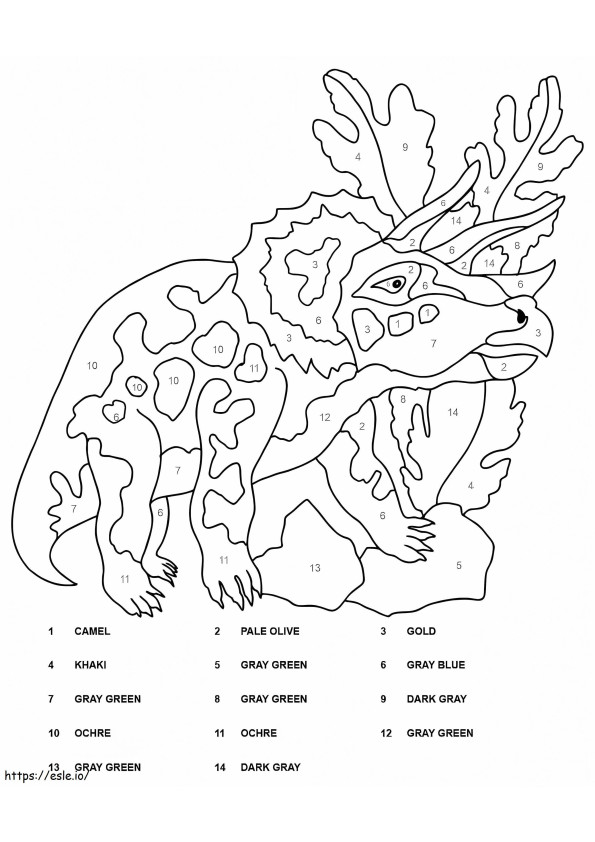 Coloriage Tricératops couleur par numéro à imprimer dessin