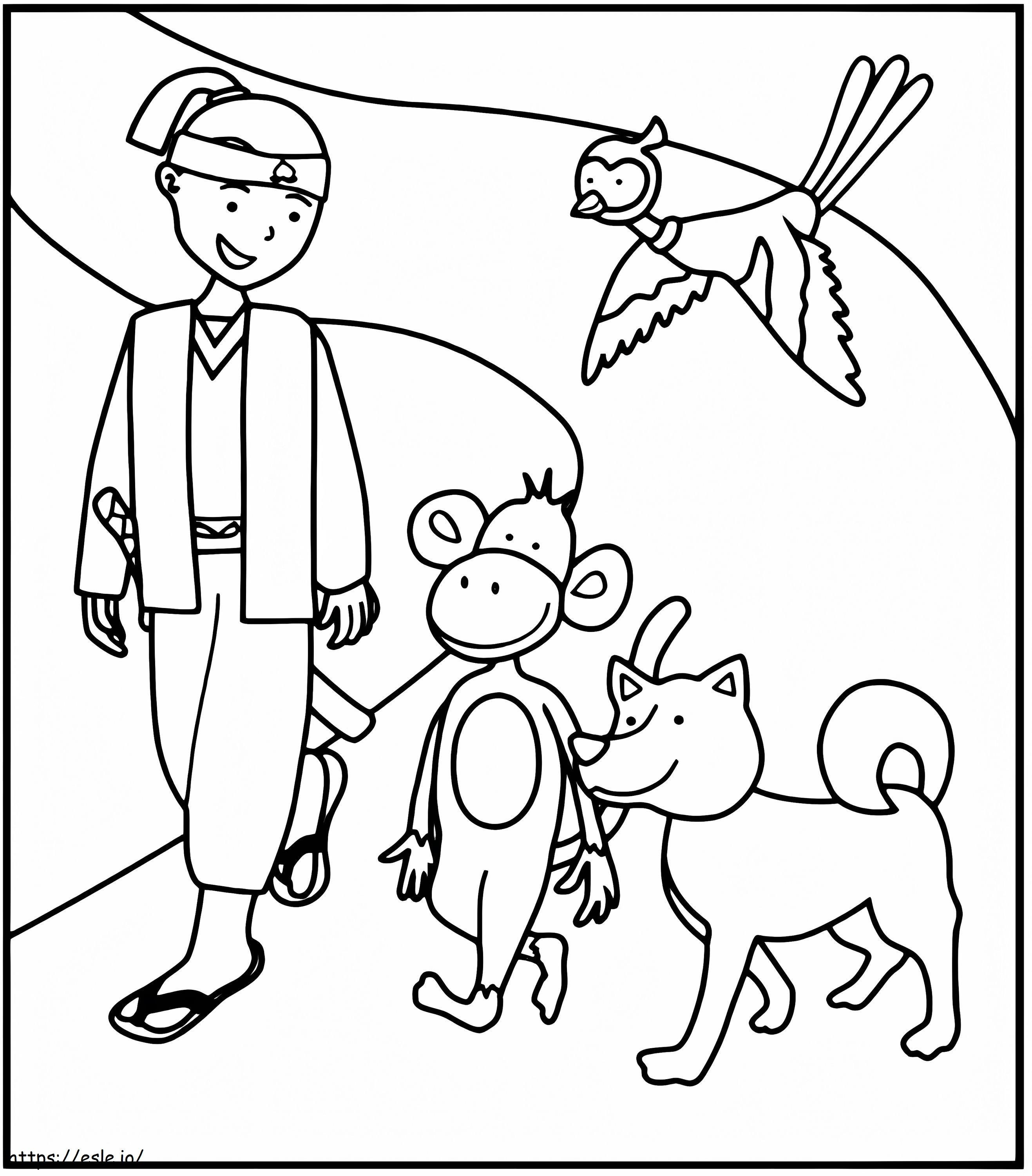 Momotaro And Animals coloring page