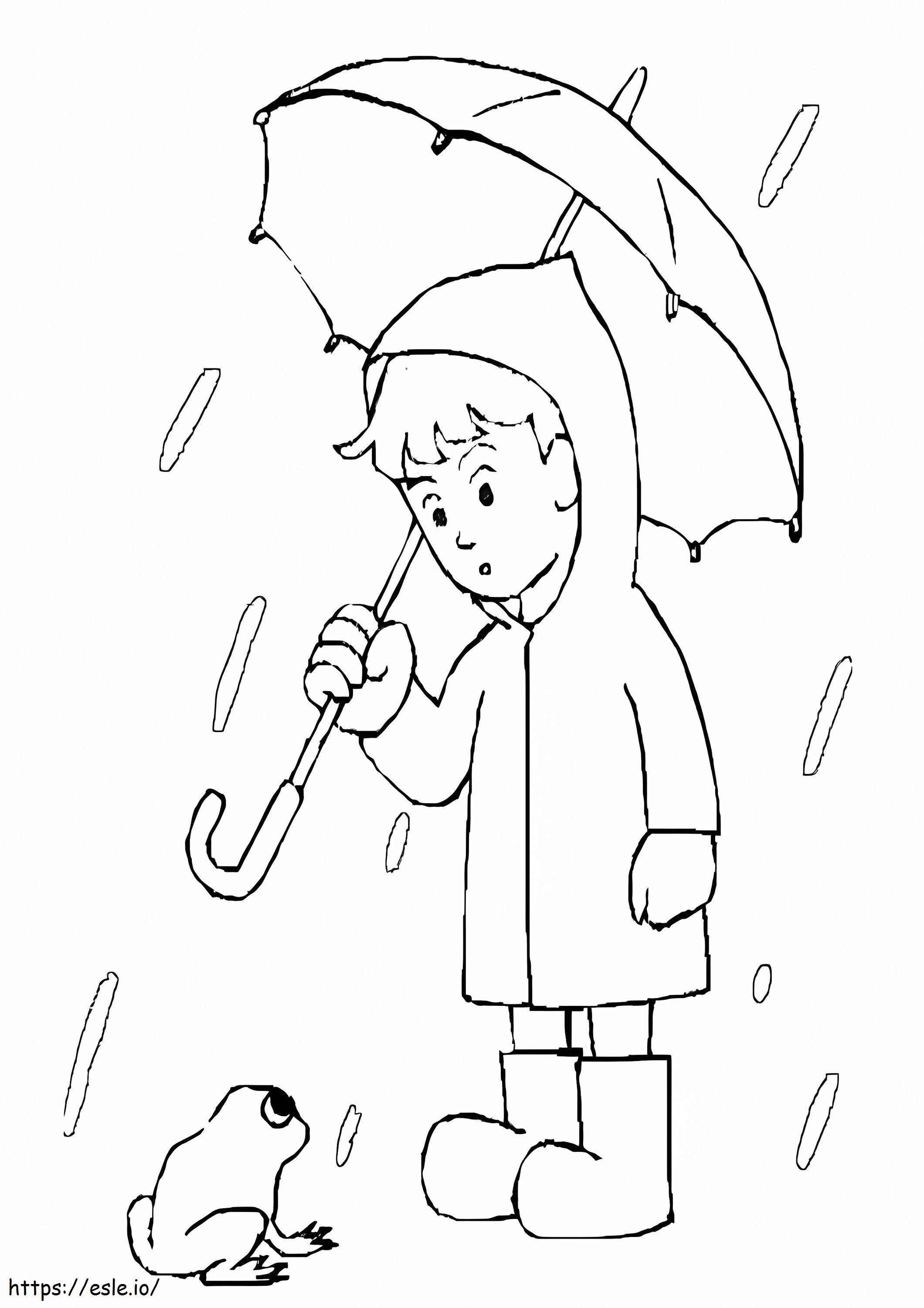 Coloriage Garçon tenant un parapluie à imprimer dessin