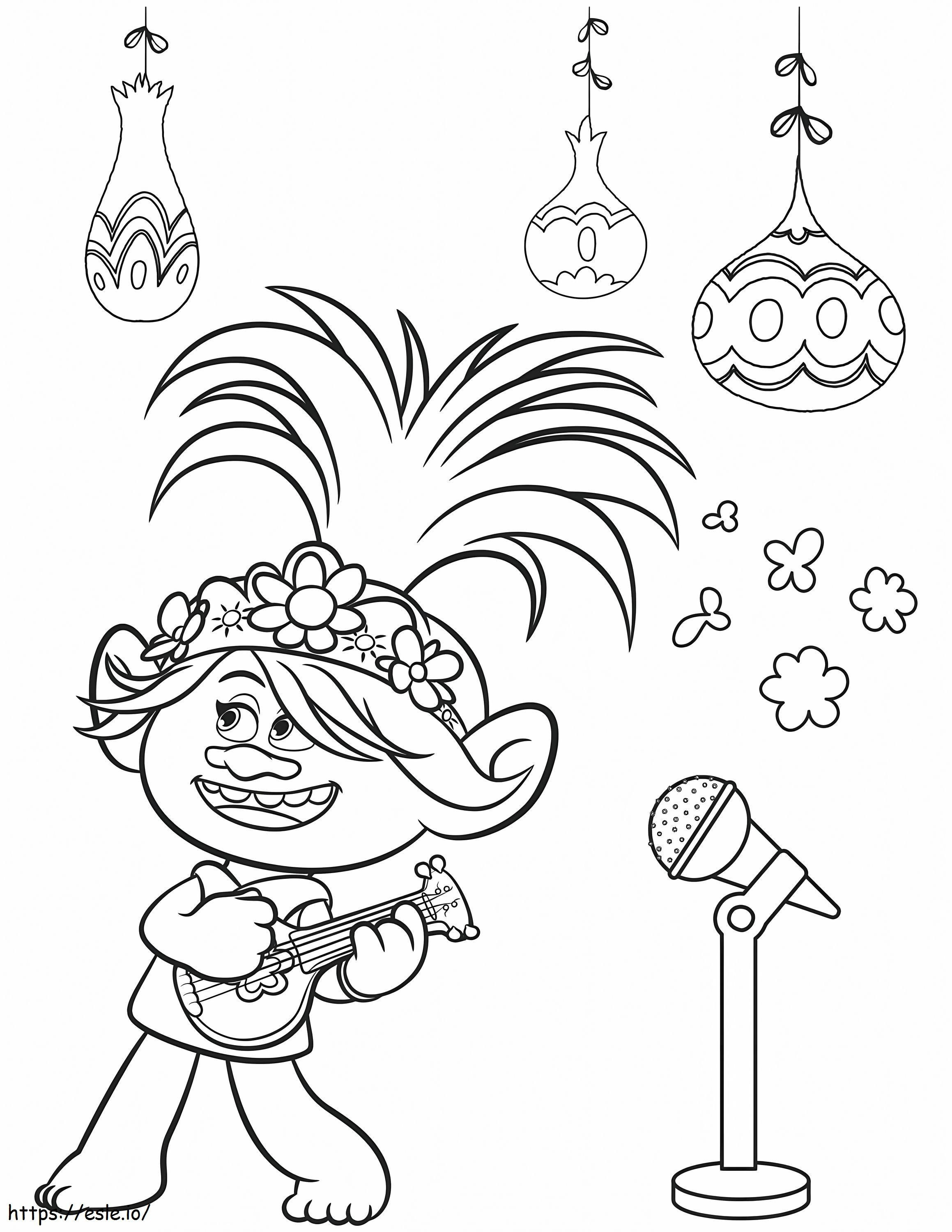 Funny Poppy Holding Guitar coloring page