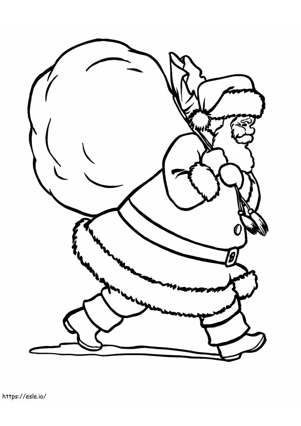 Coloriage Père Noël avec un gros sac à imprimer dessin