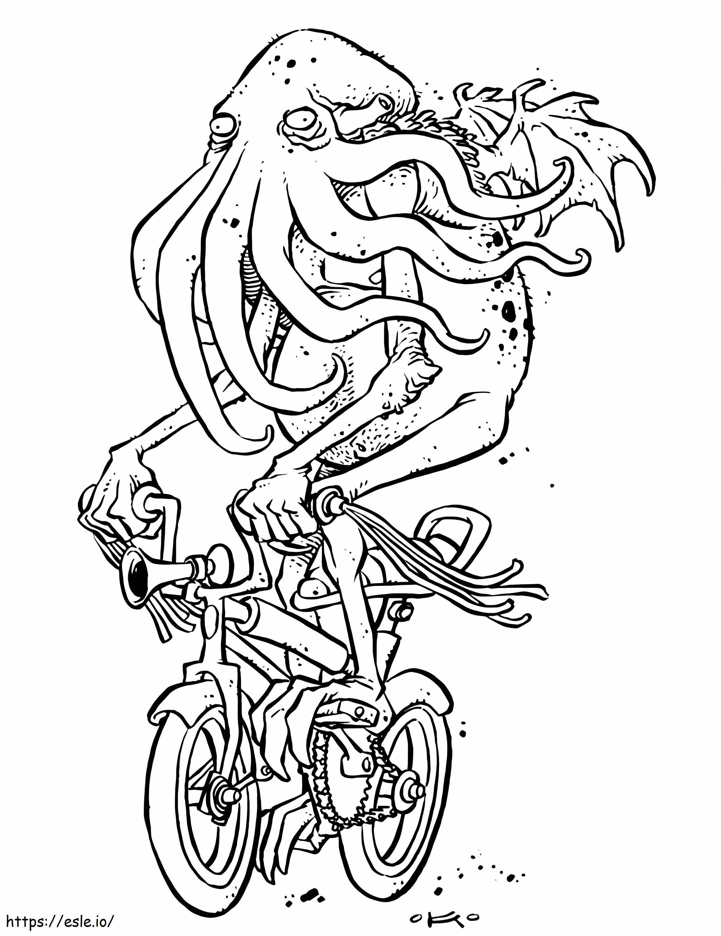 Coloriage Cthulhu faisant du vélo à imprimer dessin