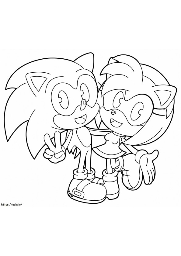 Coloriage Amy Rose et Sonic à imprimer dessin