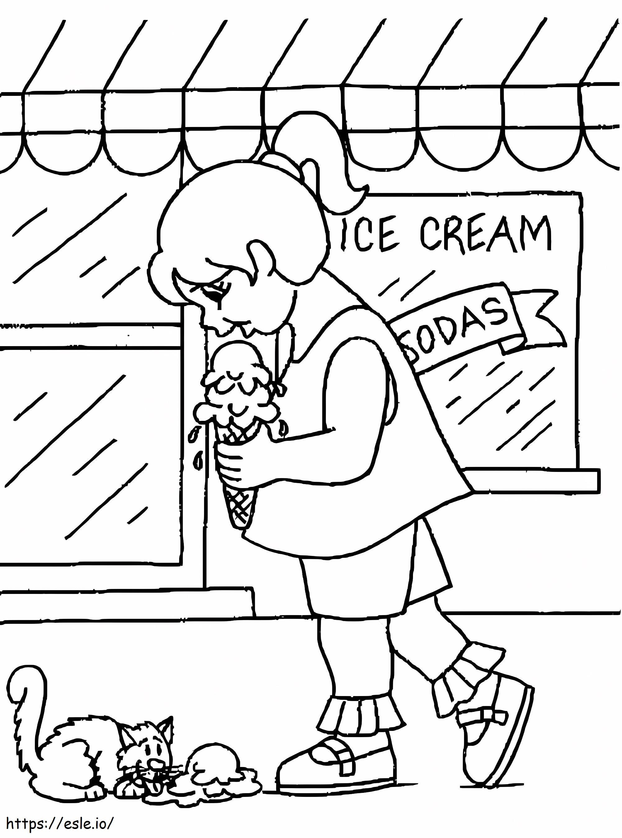 Pieni tyttö jäätelön kanssa värityskuva