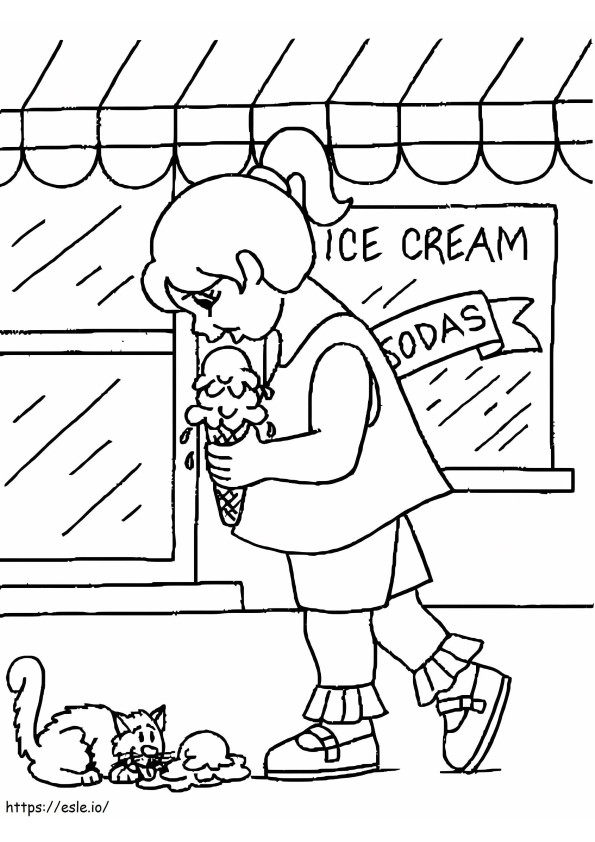 Pieni tyttö jäätelön kanssa värityskuva