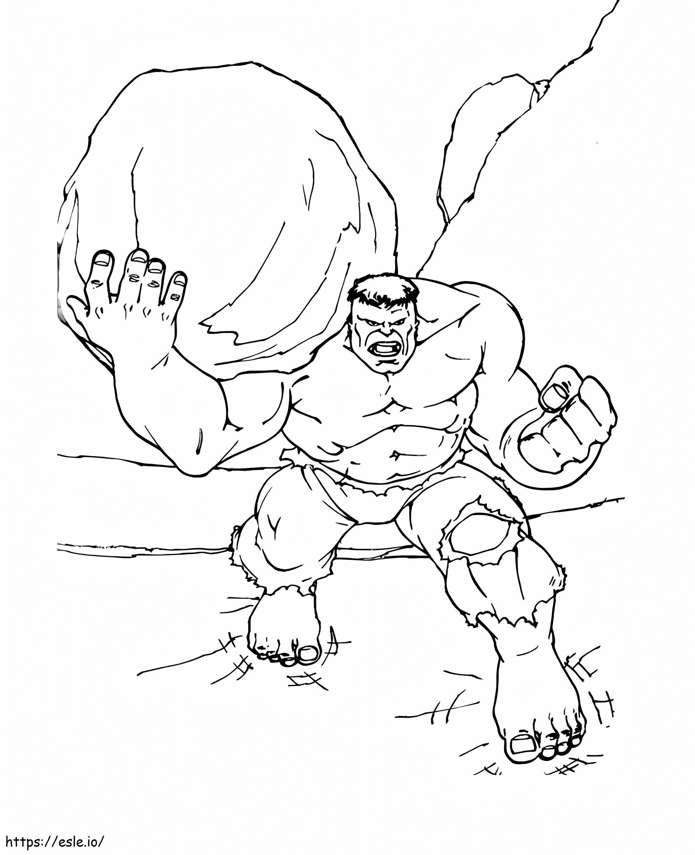Coloriage Hulk tient un rocher à imprimer dessin