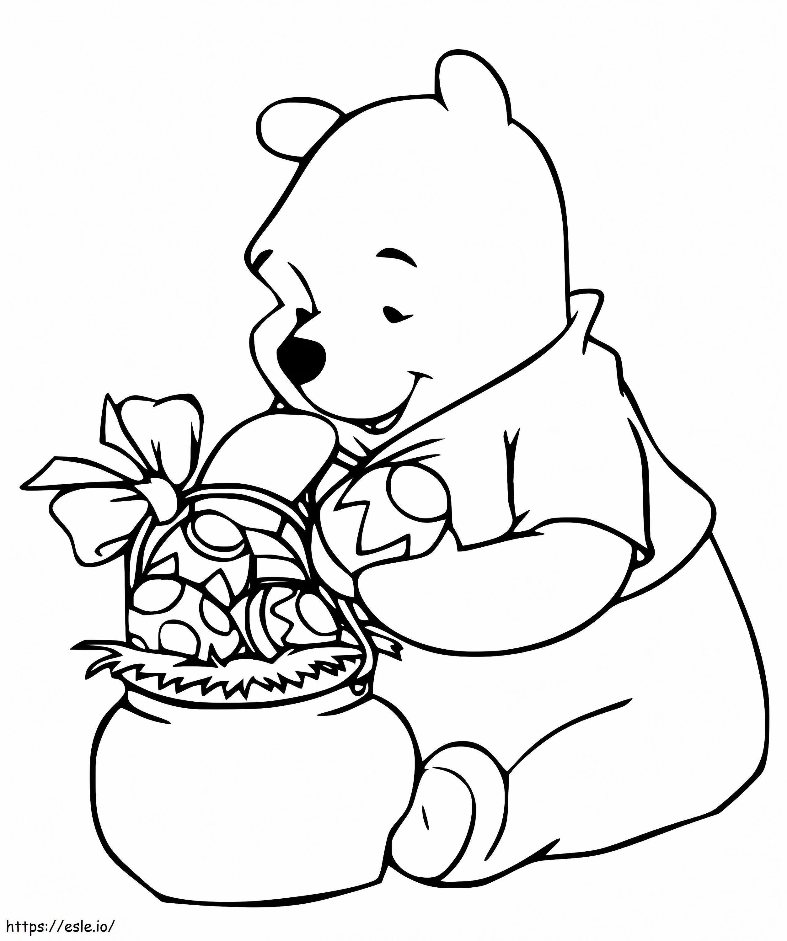 Ursinho Pooh com cesta de Páscoa para colorir
