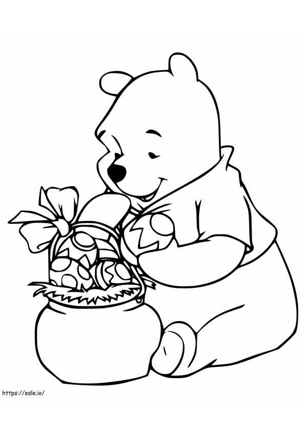Ursinho Pooh com cesta de Páscoa para colorir
