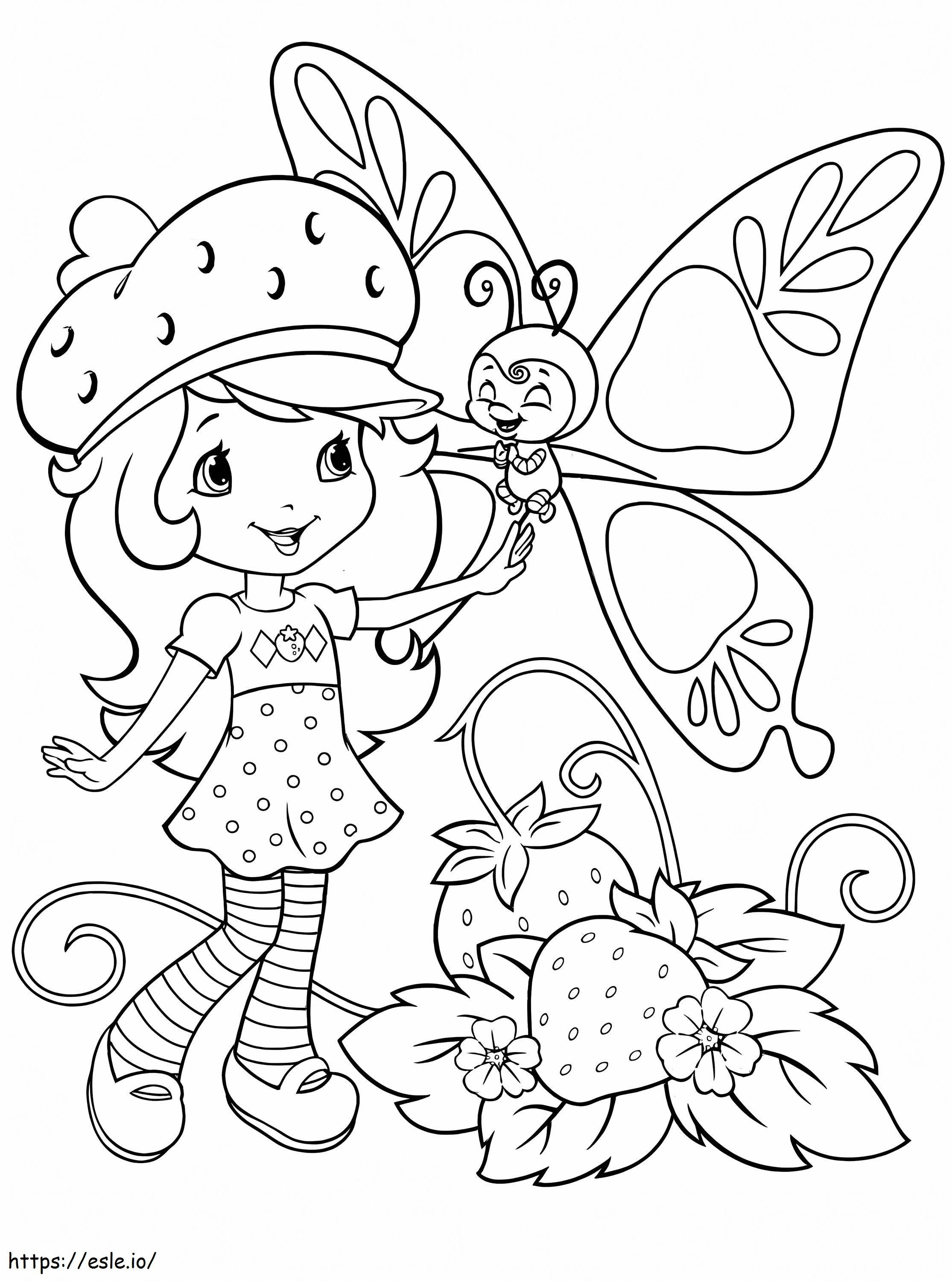 Strawberry And Butterfly Cake coloring page