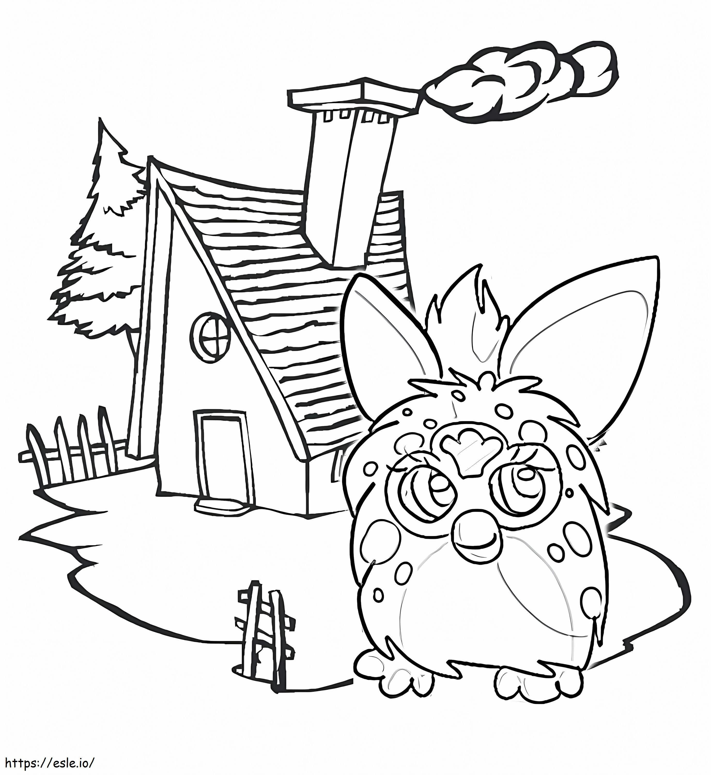 Coloriage Furby et la maison à imprimer dessin