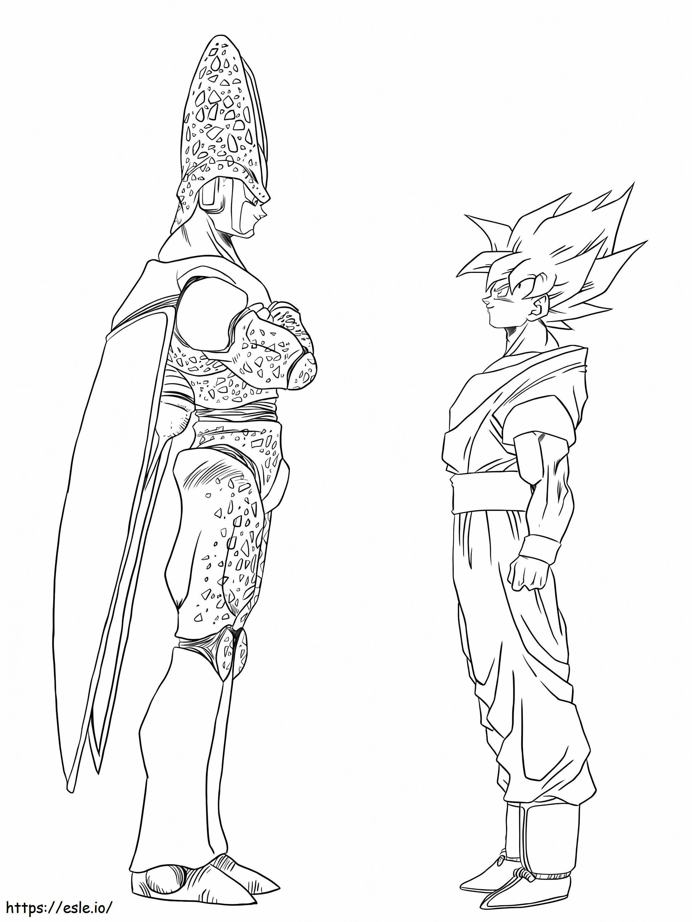 Coloriage Cellule contre Goku à imprimer dessin