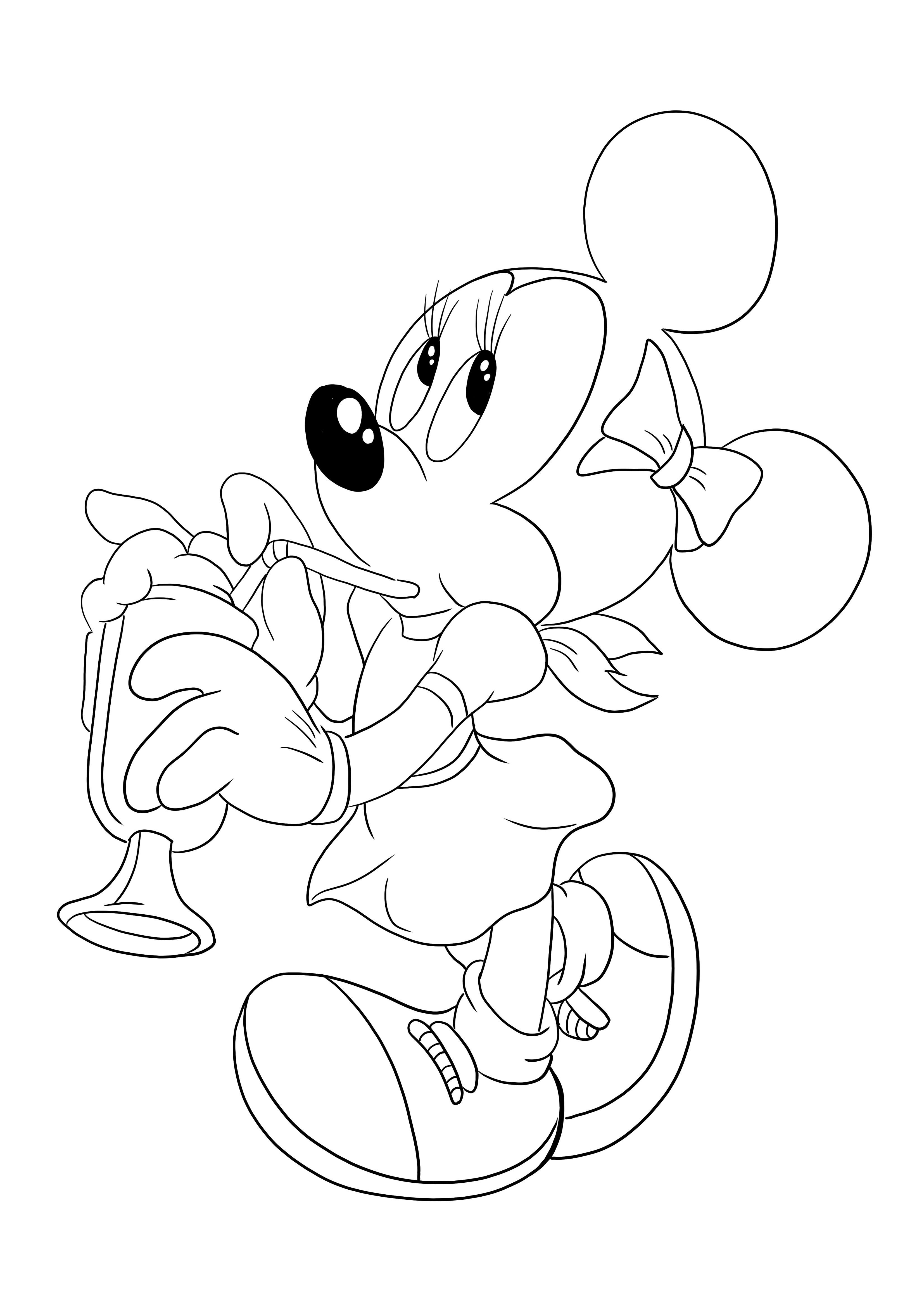 Minnie Mouse minum melalui sedotan untuk mengunduh dan mewarnai lembar gratis