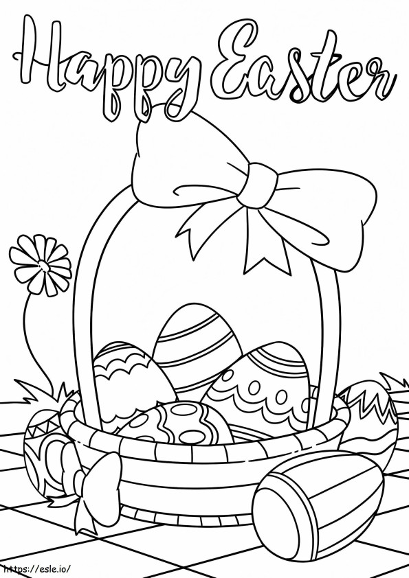 Coloriage Joyeuses Pâques avec panier de Pâques à imprimer dessin