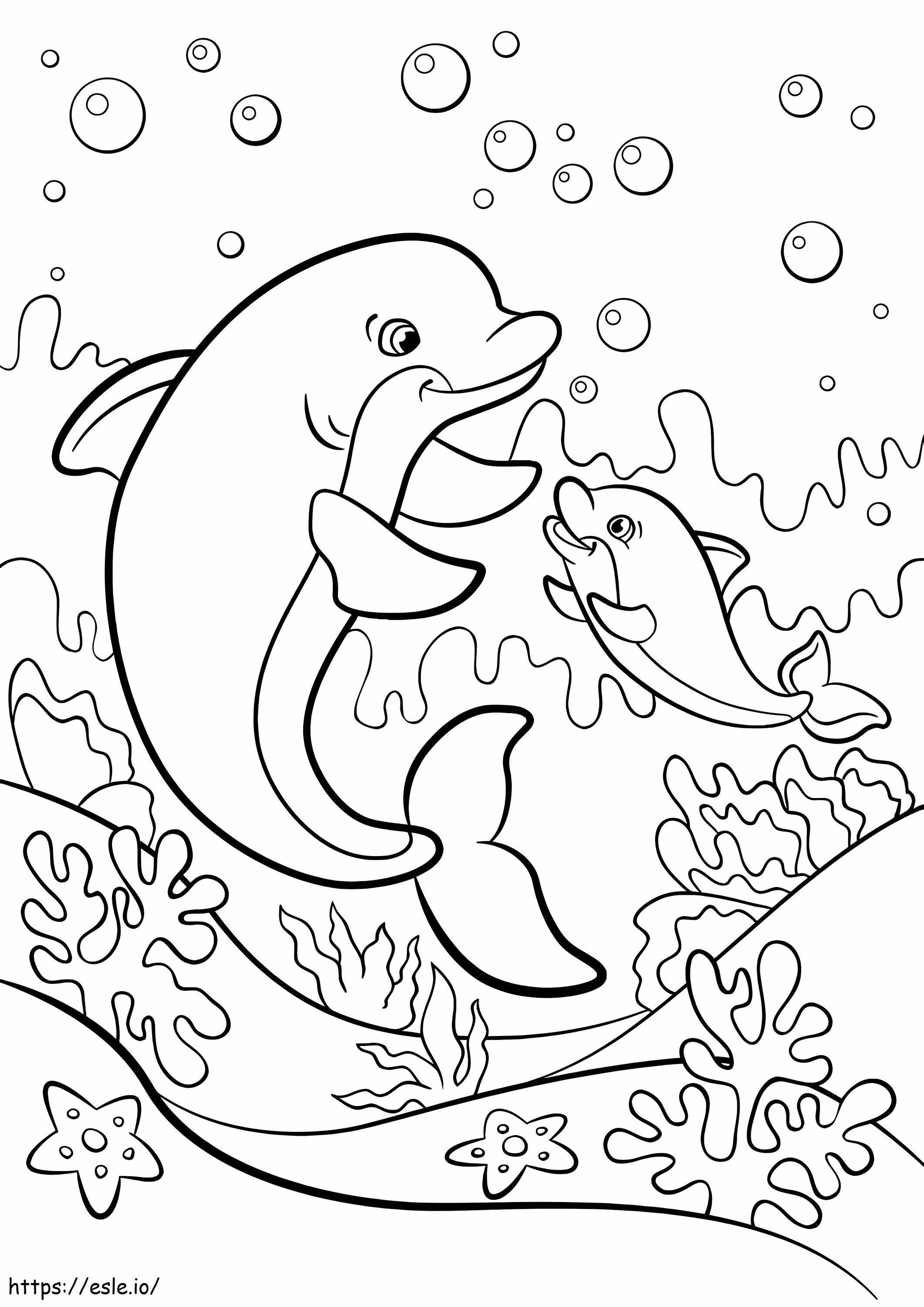 Coloriage Mignonne mère dauphin et bébé dauphin à imprimer dessin