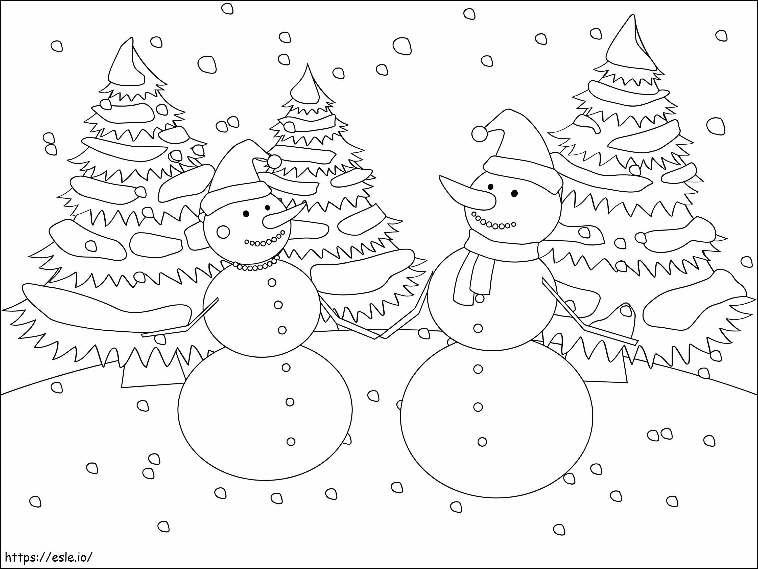Coloriage Bonhommes de neige de Noël à imprimer dessin
