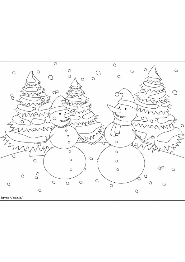 Kerst sneeuwmannen kleurplaat